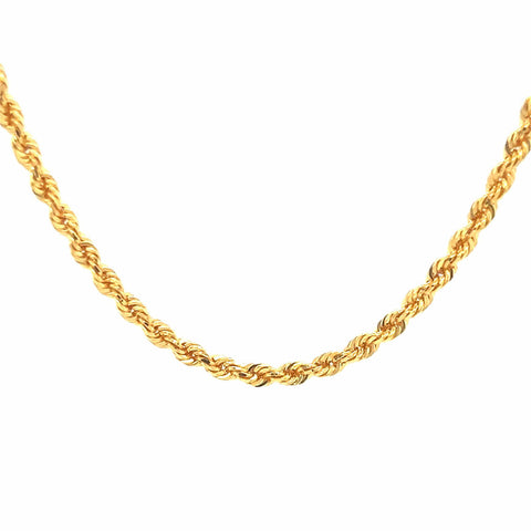 22K Gold Light Style Rope Chain 22 Inches