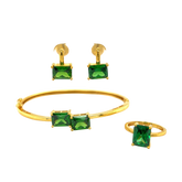22K Gold Green CZ Full Se Earrings, Rings with Bangle