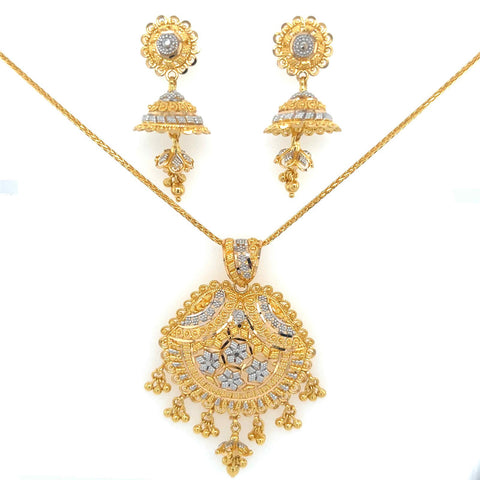 22K Two Tone Gold Pendant and Earring Set