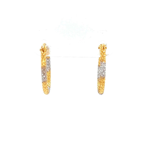 22K Two Tone Gold Small Textured Hoop Earrings