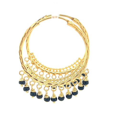 22K Gold Black-Beaded Round Hoop Earrings