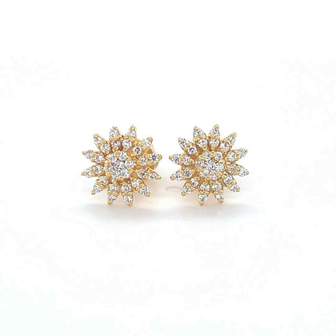 22K Gold CZ-Studded Floral Stud Earrings
