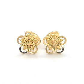 22K Gold Flower Button Stud Earrings