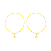 22K Gold Laser-Cut Bead with Heart Charm Anklet - Pair