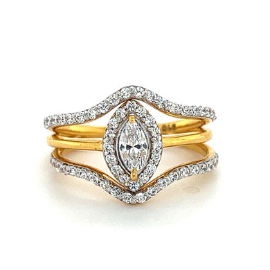 22K Gold Marquise CZ Ring Stack - Set of 3