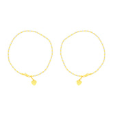 22K Gold Two-Tone Bead Anklet with Heart Charm - Pair