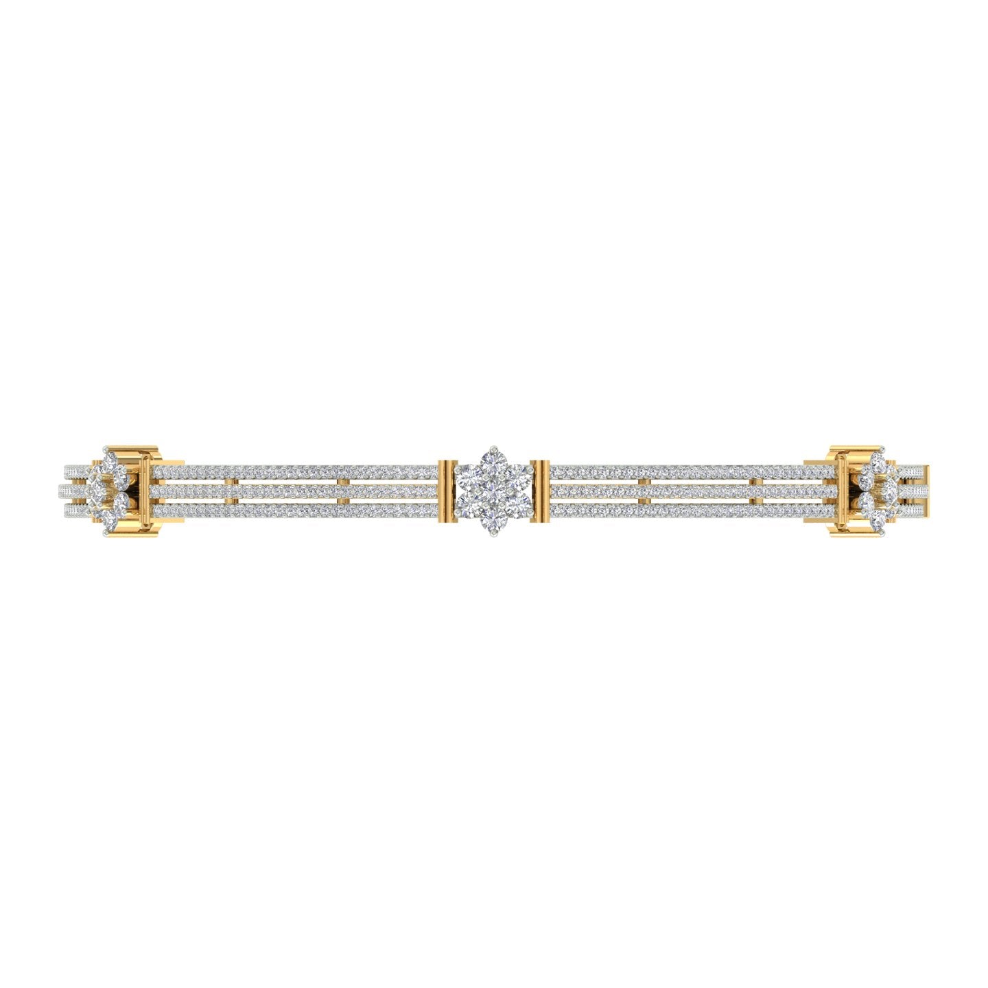 18k Yellow Gold Round and Diamond Single Bangle measuring 58mm wide and Carat weight of 2.27 (518 pieces)