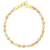 22k Three Tone Gold Ball-Bead Bracelet measuring 4mm thickness x 7 inch length
