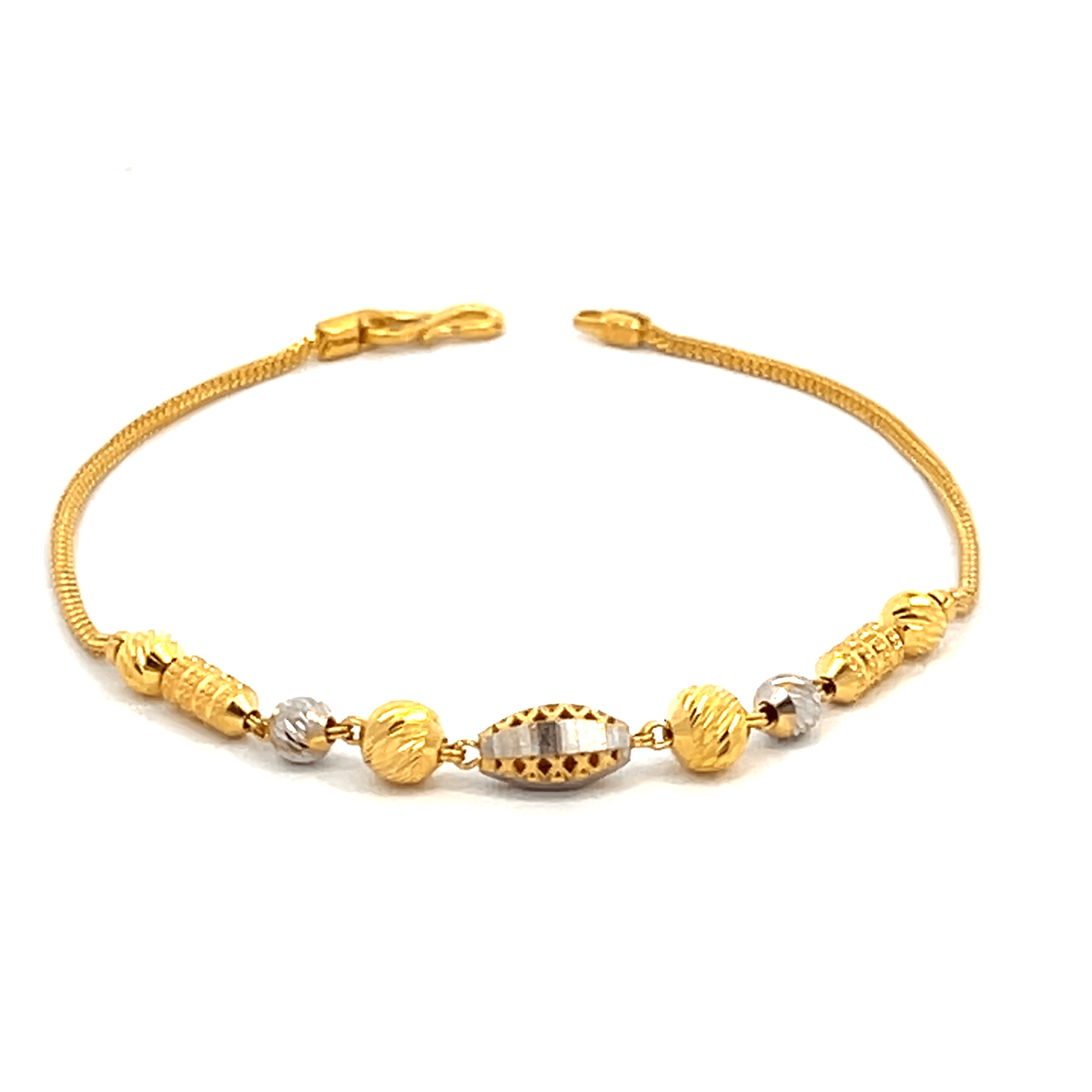 22K Two Tone Gold Fancy Ball-Bead Bracelets measuring 7 inch length