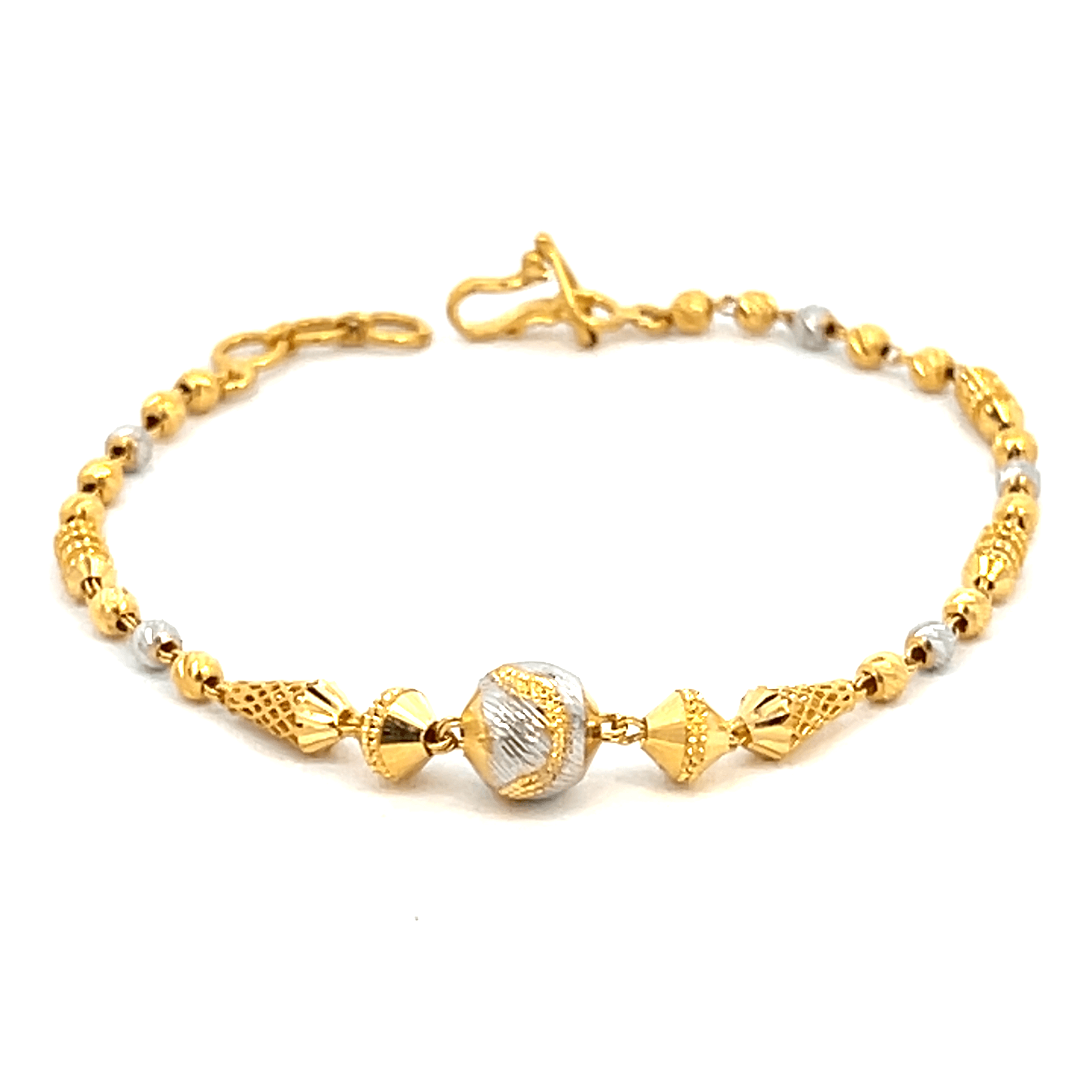 22K Two Tone Gold Ball-Bead Bracelets measuring 7 inch length