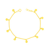 22K Yellow Gold Circle Charm Bracelet measuring 0.8mm thickness x 7.5 inch length