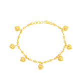 22K Yellow Gold Heart Charm Bracelet measuring 3mm thickness x 7.25 inch length