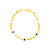 22K Yellow Gold Evil eye Charm Bracelet measuring 3mm thickness x 6.3 inch length