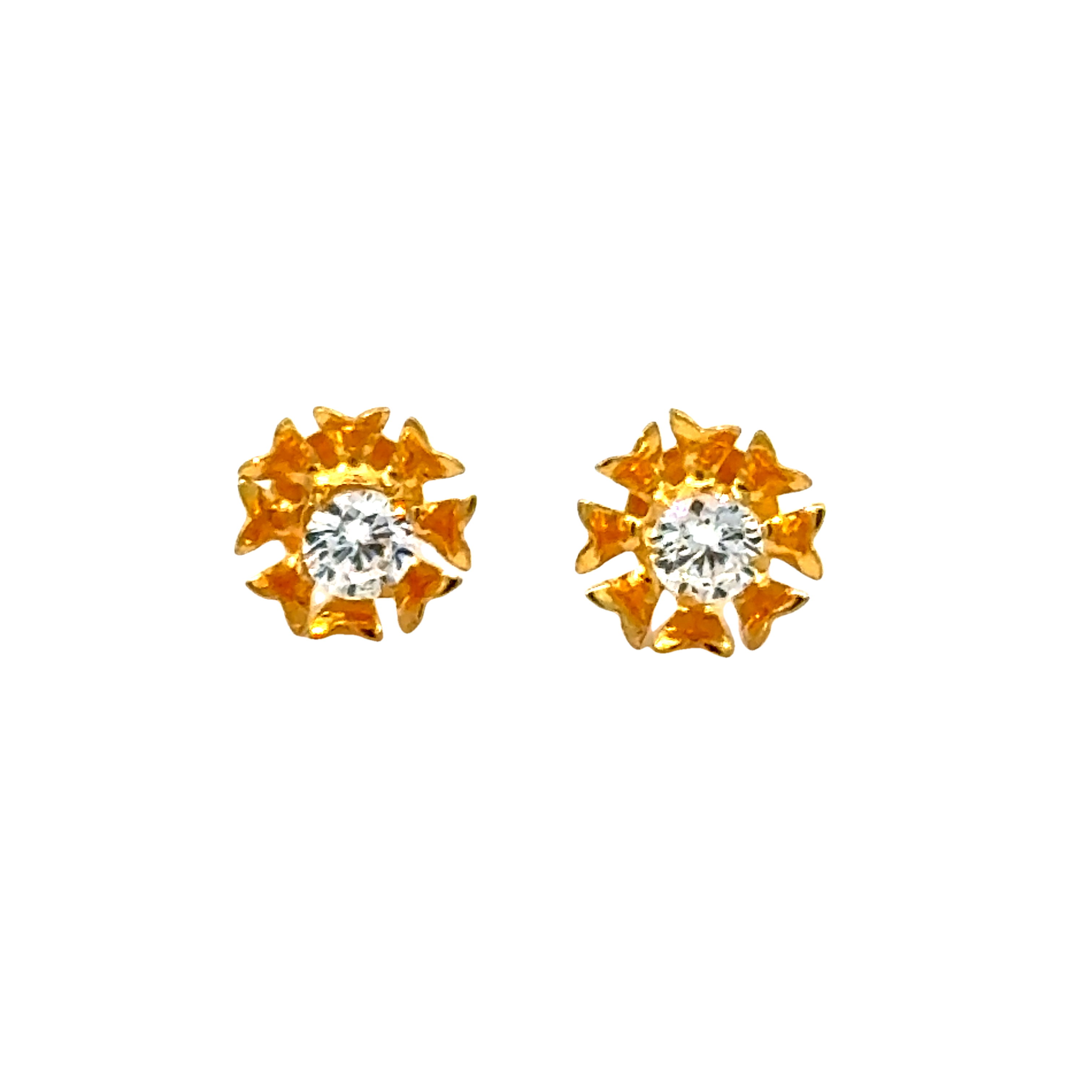 22k Yellow Gold Cubic Zirconia Floral Stud Earrings with gold weight of 0.773g
