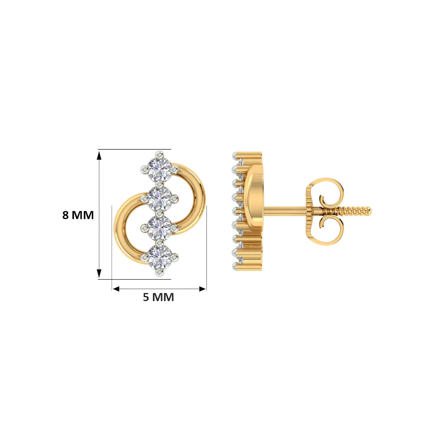 18k Yellow Gold and Diamond Stud with gold weight of 1.31g