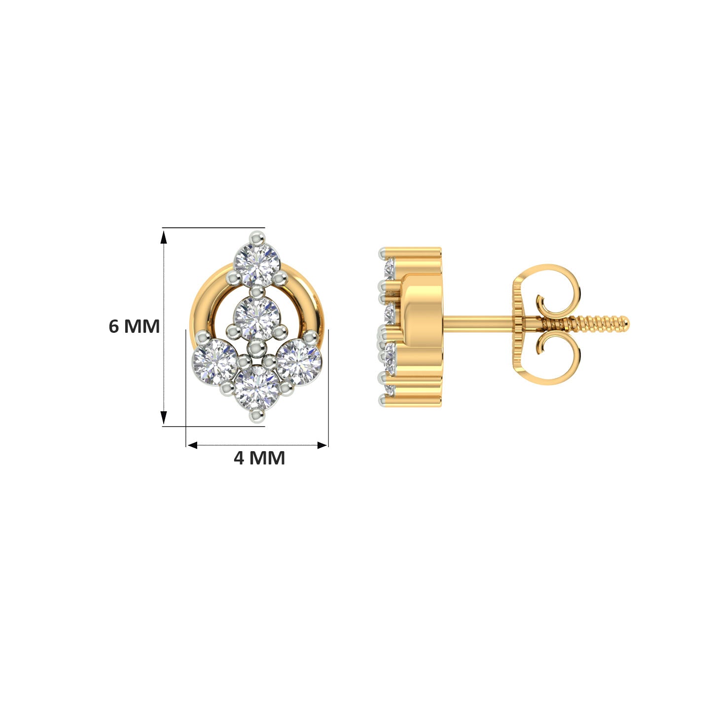 18k Yellow Gold and Diamond Stud in minimalist style with gold weight of 1.59g