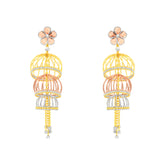 22k Three-Tone Gold Jhoomkas Large Earrings with gold weight of 16.56g