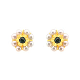 22k Yellow Gold Stud Fancy Emerald Stone and Pearl Earrings with gold weight of 3.61g