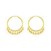 22K Gold Large Dangling Pearl Hoop Earrings