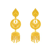 22K Gold Filigree Raindrop Jhumka Chandbali Earrings with Long Dangling Balls