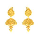 22K Gold Filigree Floral Inlay Teardrop Jhumka Earrings