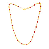 22k Gold Pearl and Faux Coral Stone Necklace