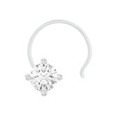 18k White Gold Round Shape Dainty Diamond Nose Pin with Wire of Carat: 0.13