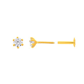 22K Yellow Gold Cubic Zirconia Small Sparkling Nose Pin with Wire with gold weight of 0.2g