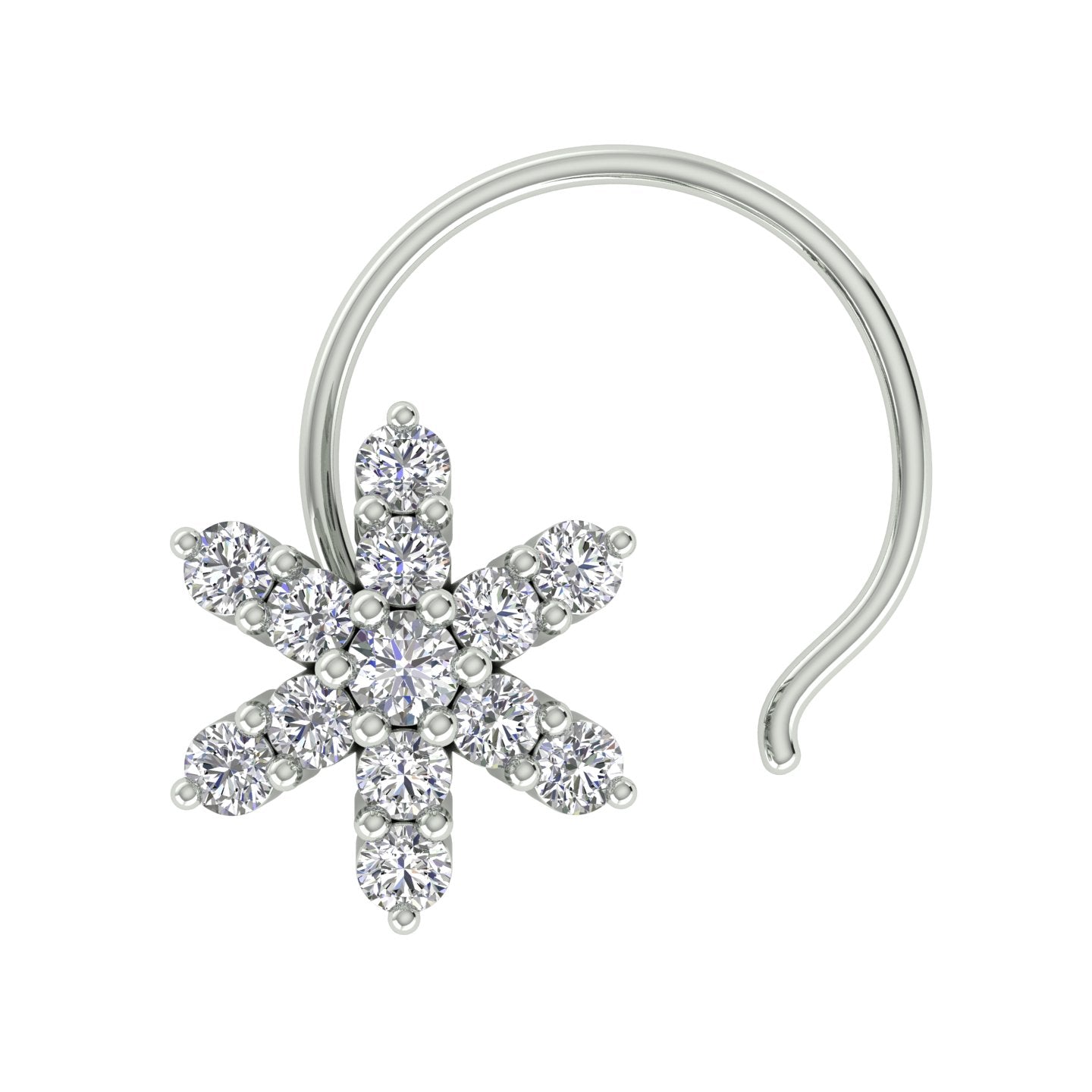 18k White Gold Round Brilliant Cut Chic Diamond Nose Pin with Wire of 0.06 Carat