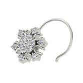 18k White Gold Round Brilliant Cut Geometric Diamond Nose Pin with Wire of 0.07 Carat