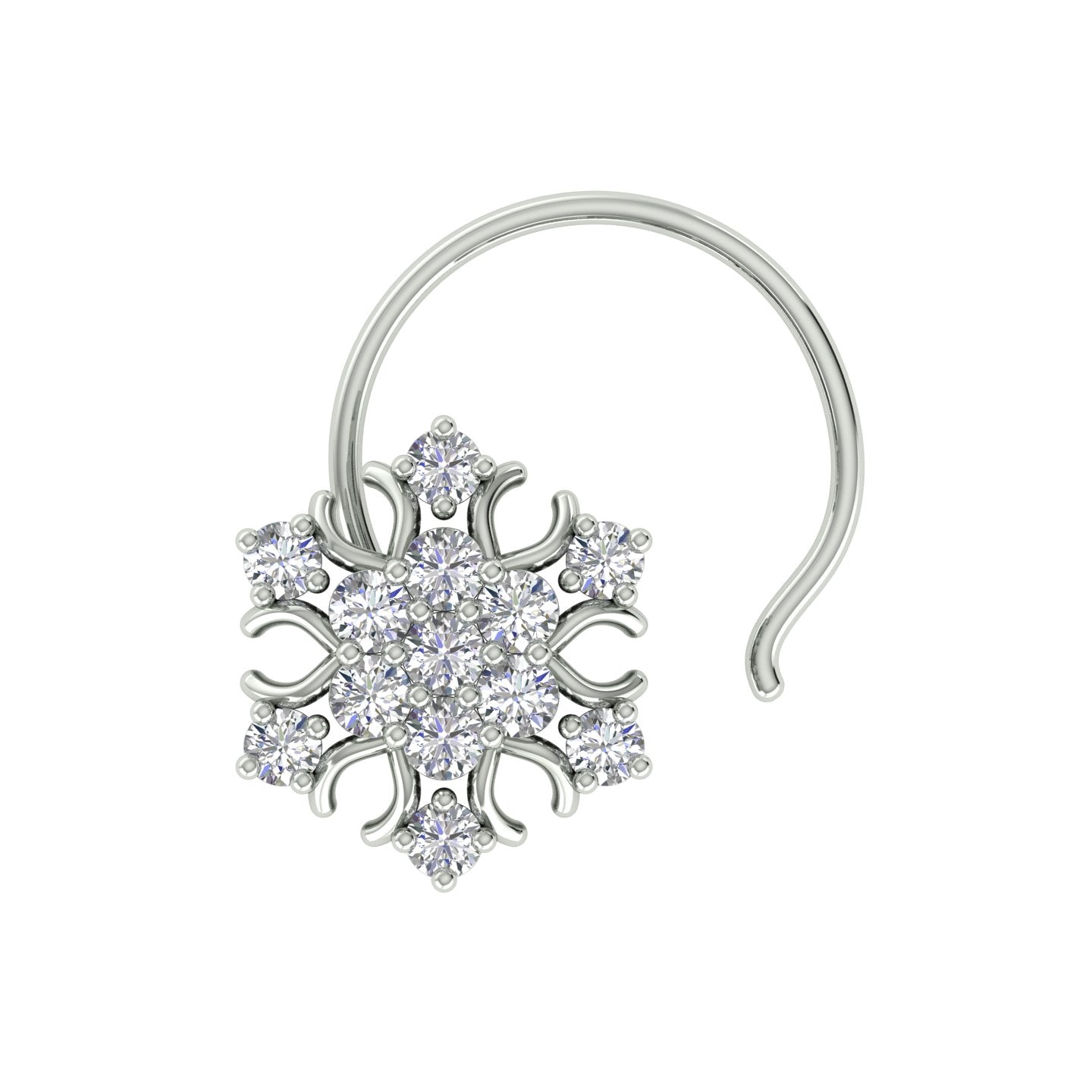 18k White Gold Round Brilliant Cut Geometric Diamond Nose Pin with Wire of 0.07 Carat