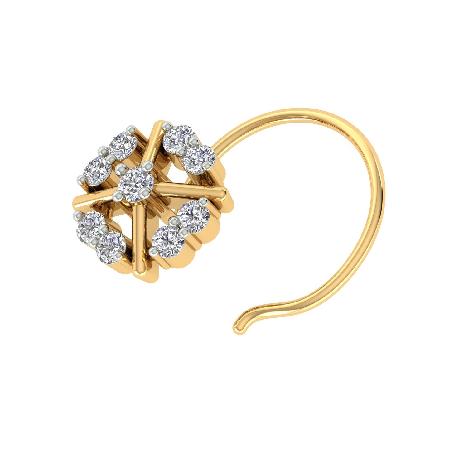 18k Yellow Gold Round Brilliant Cut Alluring Diamond Nose Pin with Wire of 0.05 Carat