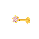 22K Yellow Gold Assorted Small Pink Nose Pin with Screwback with gold weight of 0.21g