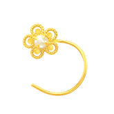 22K Yellow Gold Pearl Large Floral Nose Pin with Wire with gold weight of 0.3g