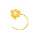 22K Yellow Gold Pearl Large Floral Nose Pin with Wire with gold weight of 0.25g
