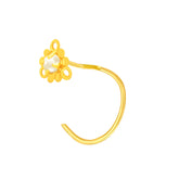 22K Yellow Gold Pearl Large Geometric Nose Pin with Wire with gold weight of 0.24g