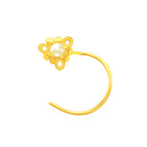 22K Yellow Gold Pearl Large Geometric Nose Pin with Wire with gold weight of 0.24g