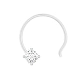 18k White Gold Round Shape Delicate Diamond Nose Pin with Wire of Carat: 0.02