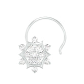 18k White Gold Round Brilliant Cut Contemporary Diamond Nose Pin with Wire of 0.07 Carat