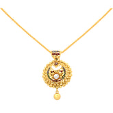 22K Gold Crescent Meena Kari Pendant and Earring Set