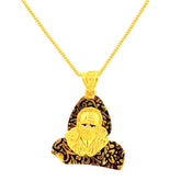 22k Gold Ornate Sai Baba Black Fill-In Pendant
