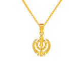 22K Gold Textured Laser-Engraved Khanda Sikh Pendant