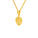 22K Gold Intricate Laser-Engraved Khanda Sikh Pendant