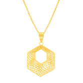 22K Yellow Gold Geometric Pendant and Earrings Set