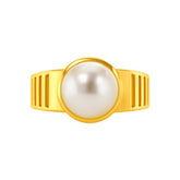 22K Gold Large Pearl Modern Ring