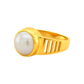 22K Gold Large Pearl Modern Ring