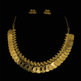 22K Gold Lakshmi Kasu Mala Necklace and Earring Set