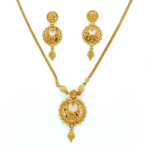 22K Gold Ornate Chandbali Necklace and Earring Set