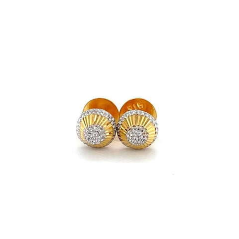 22K Gold Two Tone Laser Etched Round Stud Earrings