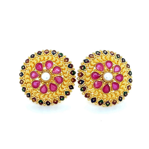 22K Gold Royal Ruby and Pearl Earrings
